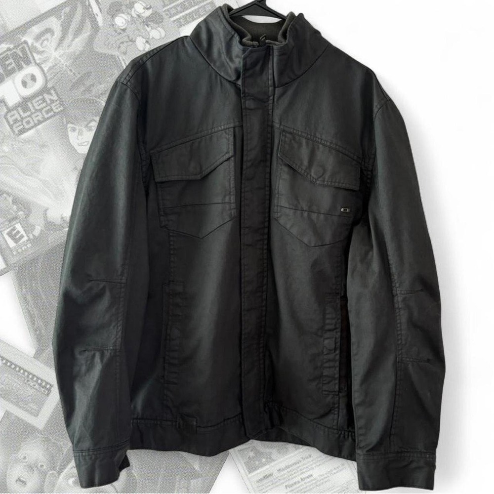 Oakley Vintage Y2K Black Canvas Utility Workwear Tech Biker Zip Up Jacket Large